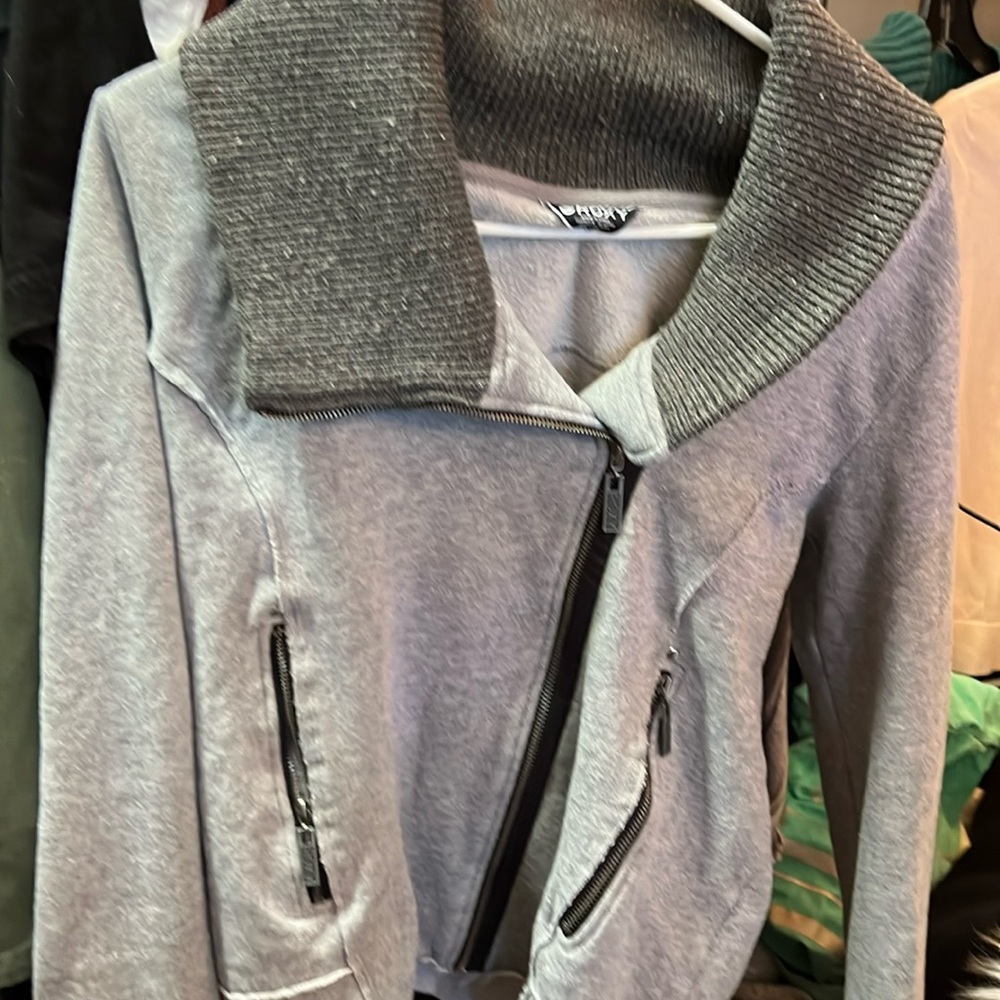 ❤️Roxy  y2k women’s Fleece Jacket with knitted collar. Sz S Cotton blend. Gray
